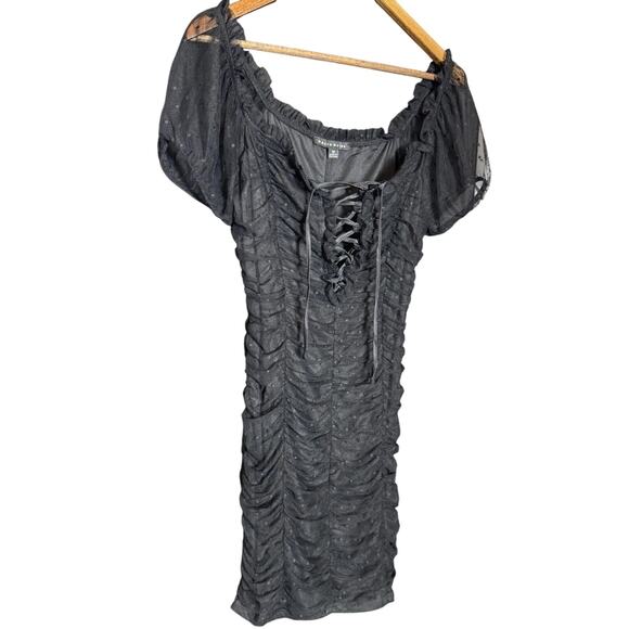 Milkmaid Dress Wench M Black Lined‎ Gauze Y2K Fairy Witchy Babydoll Whimsigoth - Picture 1 of 10